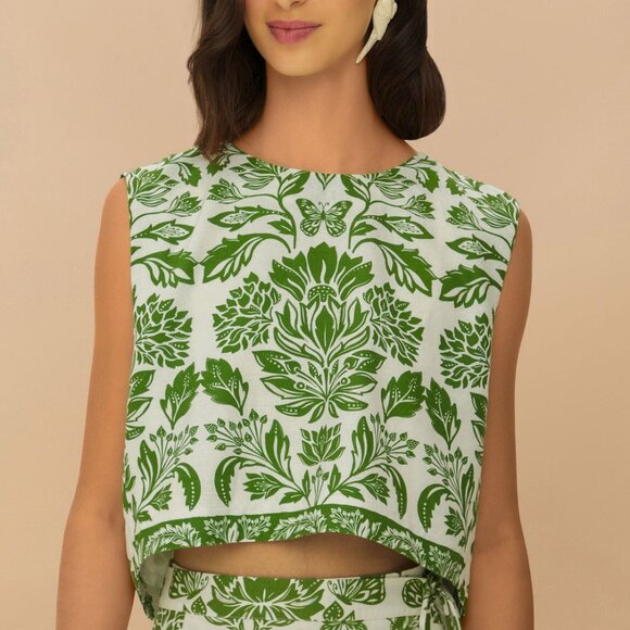 Green Delicate Tapestry LENZING™ ECOVERO™ Euroflax™ Blous - Picture 1 of 2